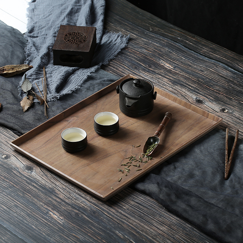 Customized Japanese-style tray, household plastic storage tray, melamine walnut wood grain rectangular storage tray, tea tray, ins wood