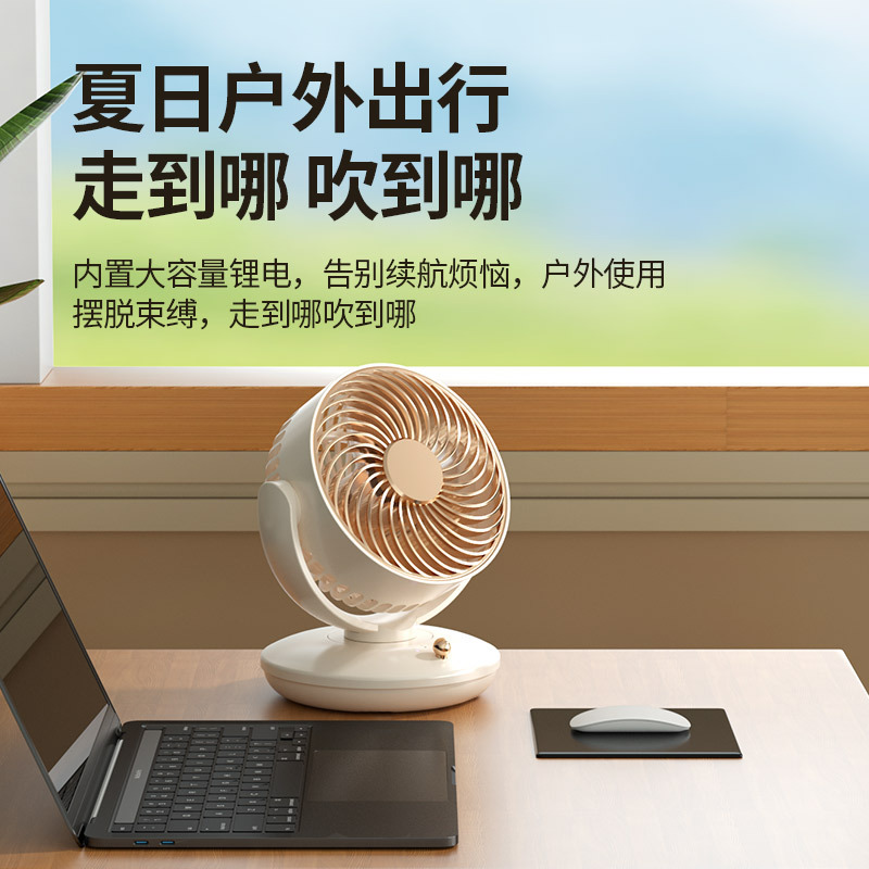 Shaking head desktop mini fan, usb fan, portable charging model, long-lasting small fan details Picture