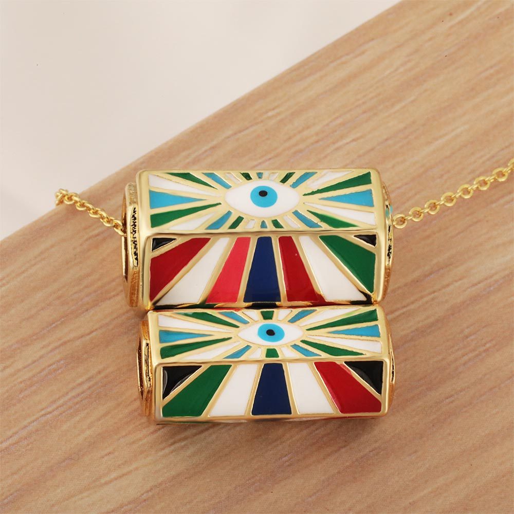 Wholesale of popular copper-inlaid micro-zircon hexagonal bead oil drip Devil's Eye pendant diy jewelry accessories from Europe and America Specification drawing