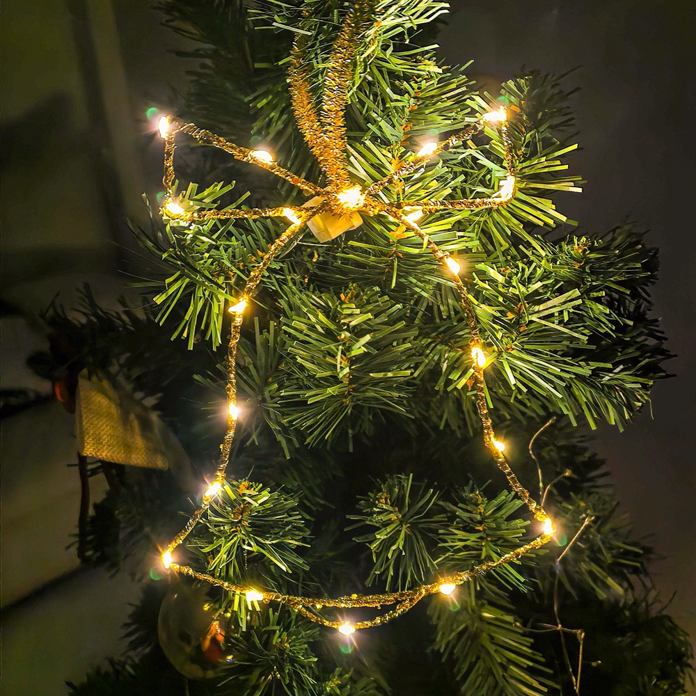 跨境新款圣诞树家用圣诞节装饰铃铛led发光撒粉装饰品圣诞树挂饰产品图