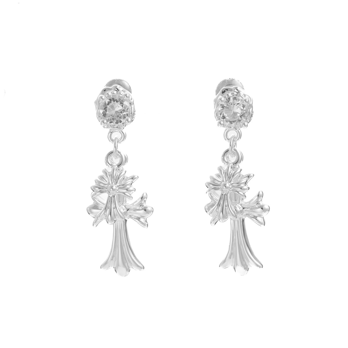 Sweet and cool style zircon silver cross stud earrings, a niche design sense, fashionable and individual earrings for women Item Picture