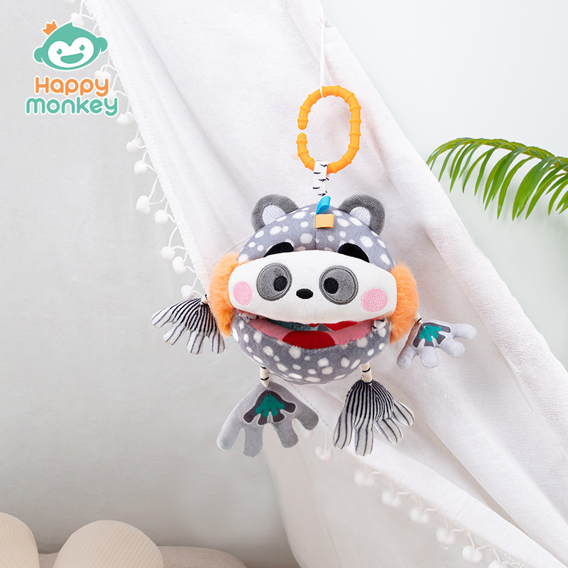 Happy monkey Baby Black and White Hand-Held Ball, Baby Rattle Pendant, Visual grip Perception Training with teething tape details Picture