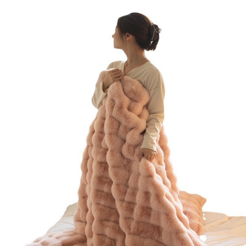 Tuscan blanket, imitation rabbit blanket, bubble fleece blanket, double-sided thickened office nap blanket, sofa cover blanket Item Picture