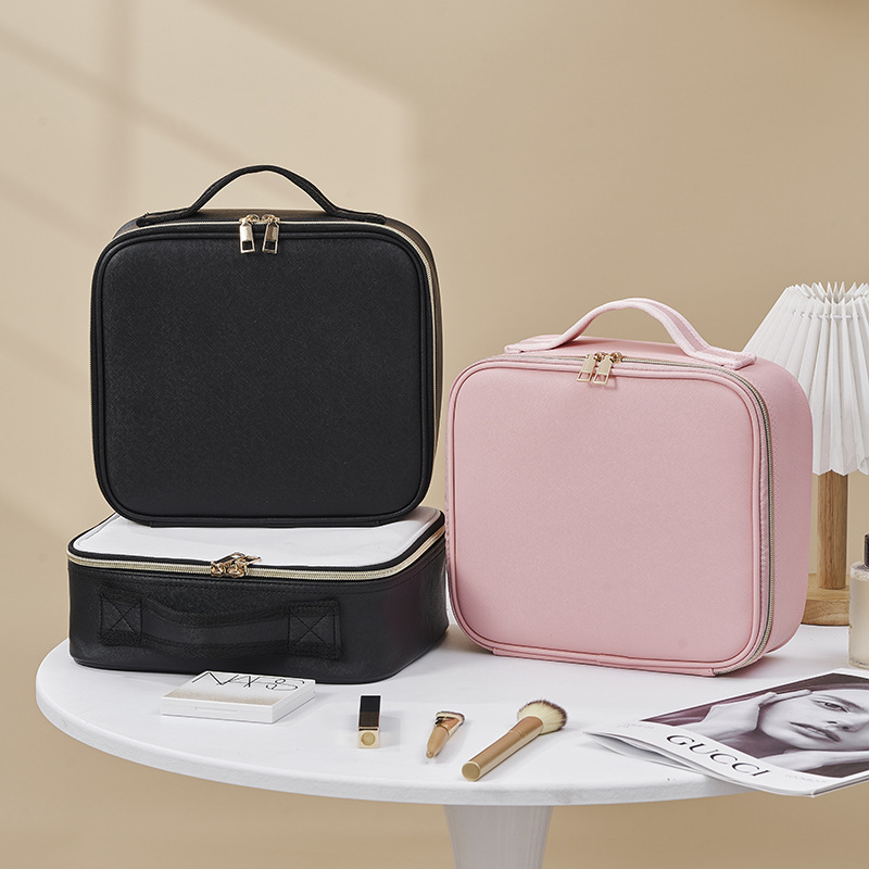 Cross-border makeup box with mirrors, simple and high-end makeup artist's makeup box, urban simple and convenient makeup box with mirrors and lights details Picture