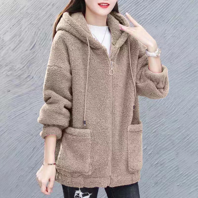 羊羔绒卫衣女加绒加厚新款秋冬宽松韩版拉链开衫羊羔绒外套