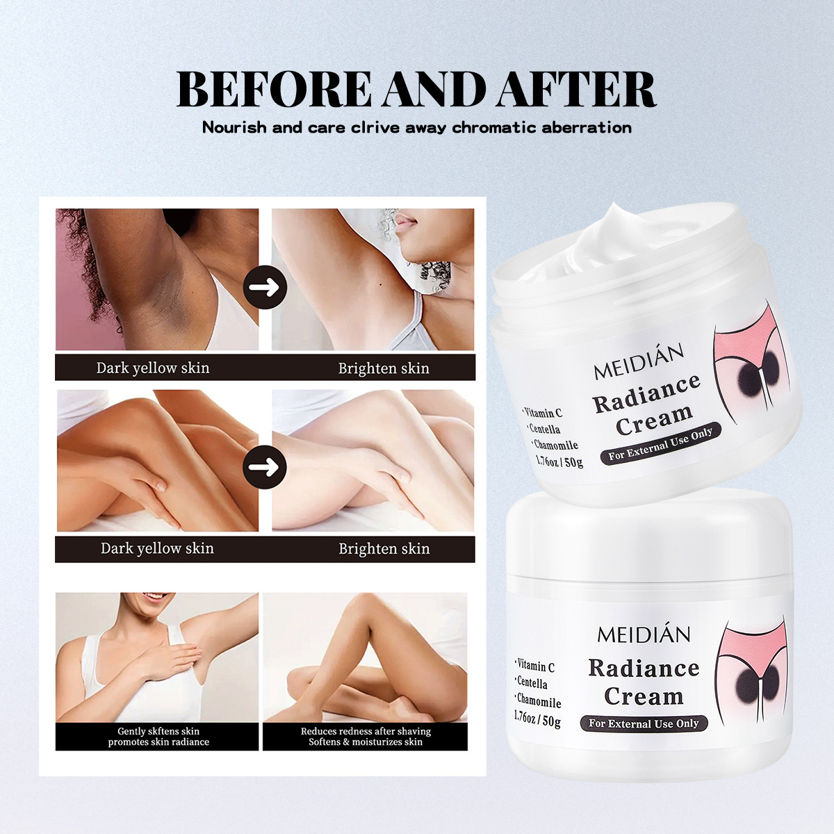 【跨境专供】魅点焕亮乳霜祛除黑斑黑色素深色膝盖身体褪黑霜批发产品图