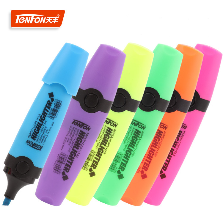 Tianfeng Foreign Trade flat highlighter, Tianfeng 225 six-color single-head highlighter, with bright and vivid colors full figure