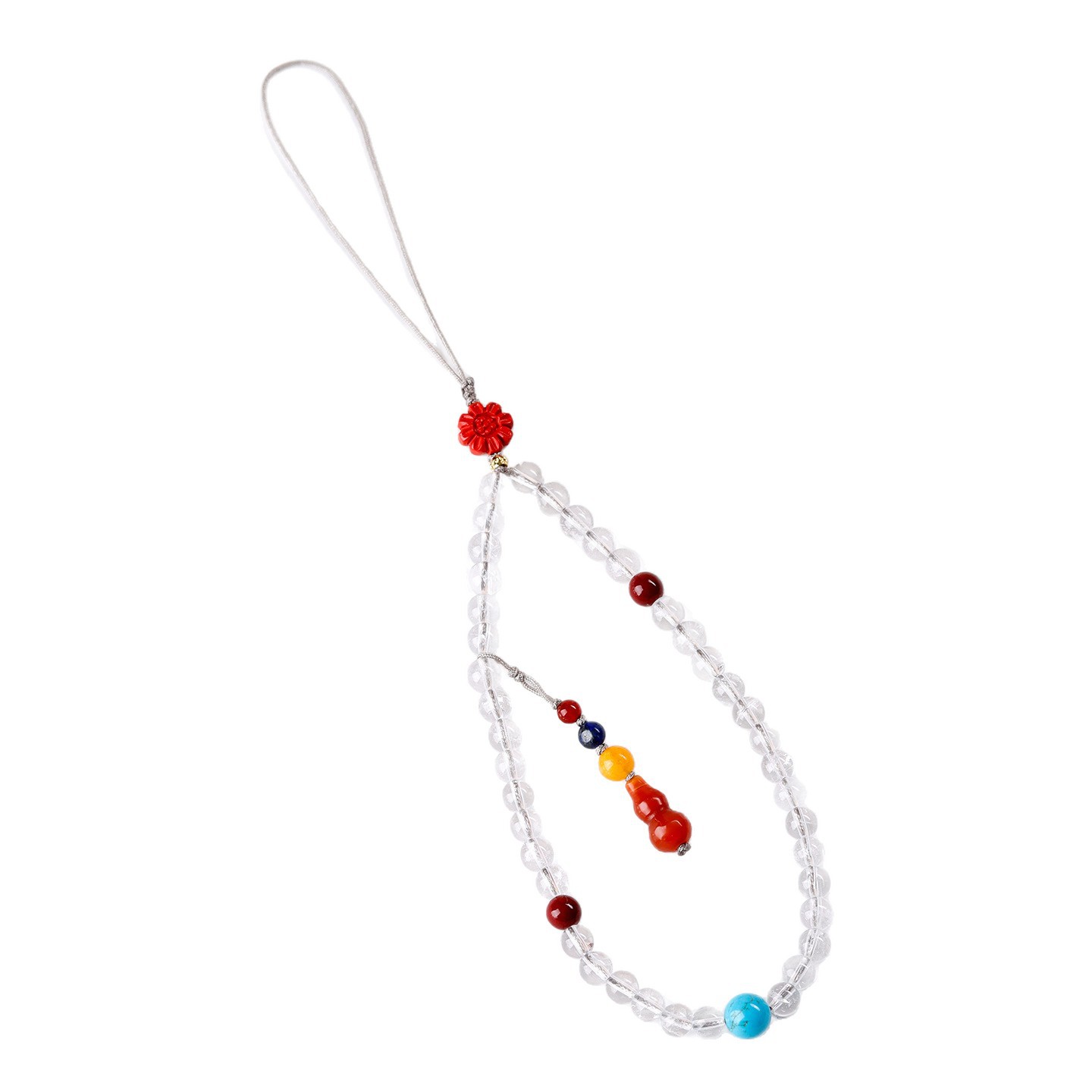 批发天然白水晶手机链佛珠挂件原创男女钥匙扣网络热销款包挂饰品白底实物图