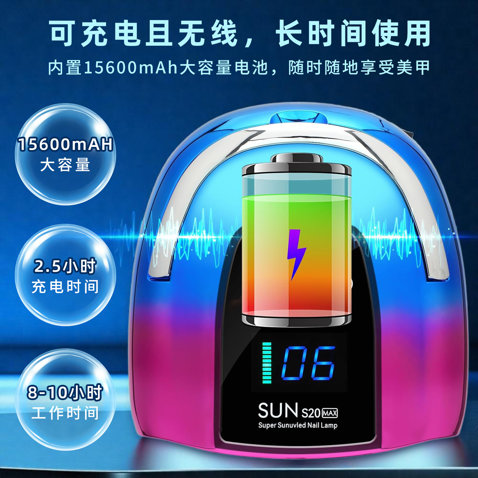 Cross-border S20 Nail Lamp, 200W Nail Light Therapy Lamp, Quick-drying Nail Glue Light Therapy Lamp, Three-speed Timed Nail machine details Picture