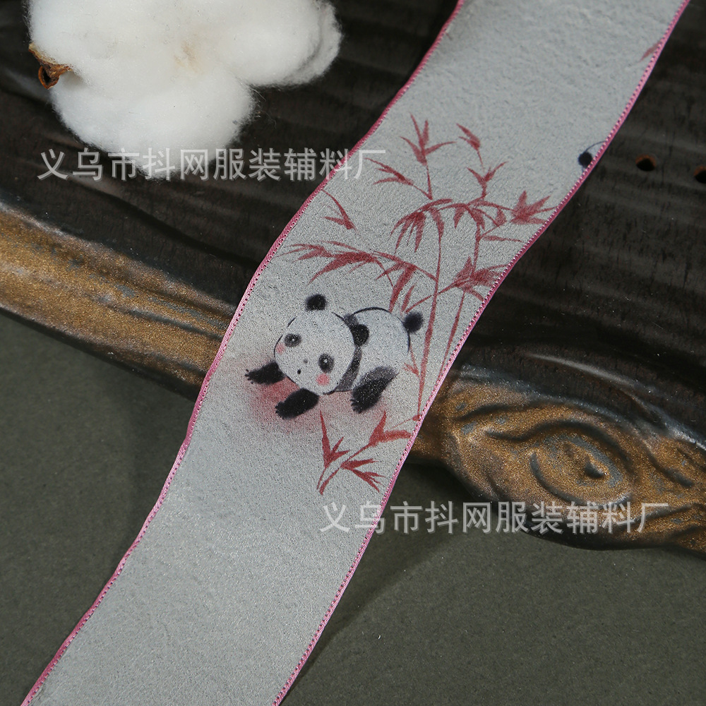 Estilo nacional tinta panda chiffon cinta estampada ramo de flores diy caja de regalo chino cintas decorativas streamers cintas hechas a mano Specification image