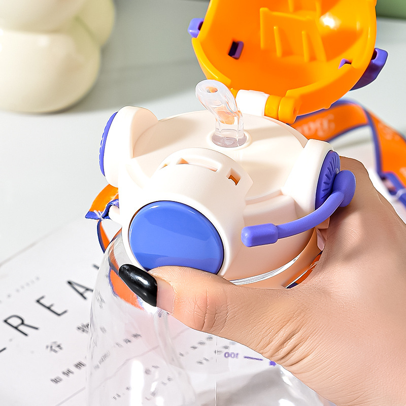 卡通儿童pc吸管水杯小学生上学专用大号高颜值创意可爱防漏水壶女细节图