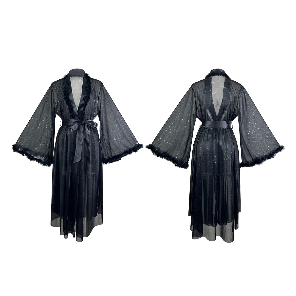 Feiyun Foreign Trade's new silver-threaded pajamas for women, light luxury long-sleeved, cool and fluffy bathrobes, and home wear for women, 680 Item Picture