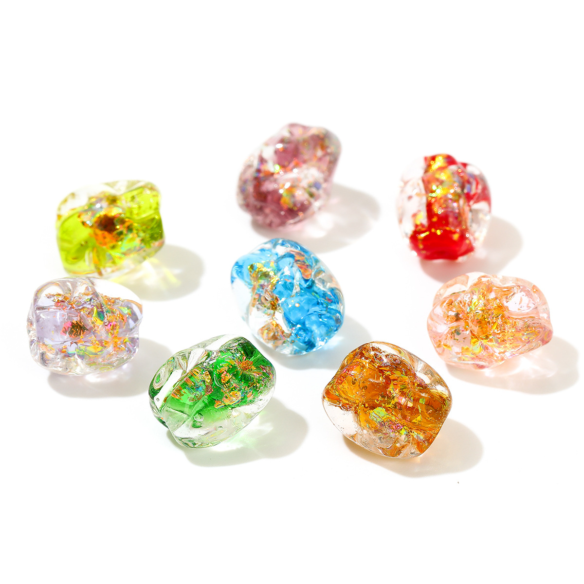 Colorful And Irregular-Shaped Glass Foil Powder Scattered Beads Diy Accessories, String Beads, Cultural Play Jewelry Accessories, Glass Bead Jewelry Earrings Diy Set, Universal Accessories details Picture