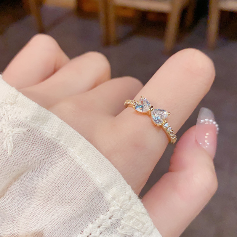 Summer new fashionable and versatile diamond-encrusted bow open ring, exquisite, simple and high-end, super dazzling index finger ring wholesale
