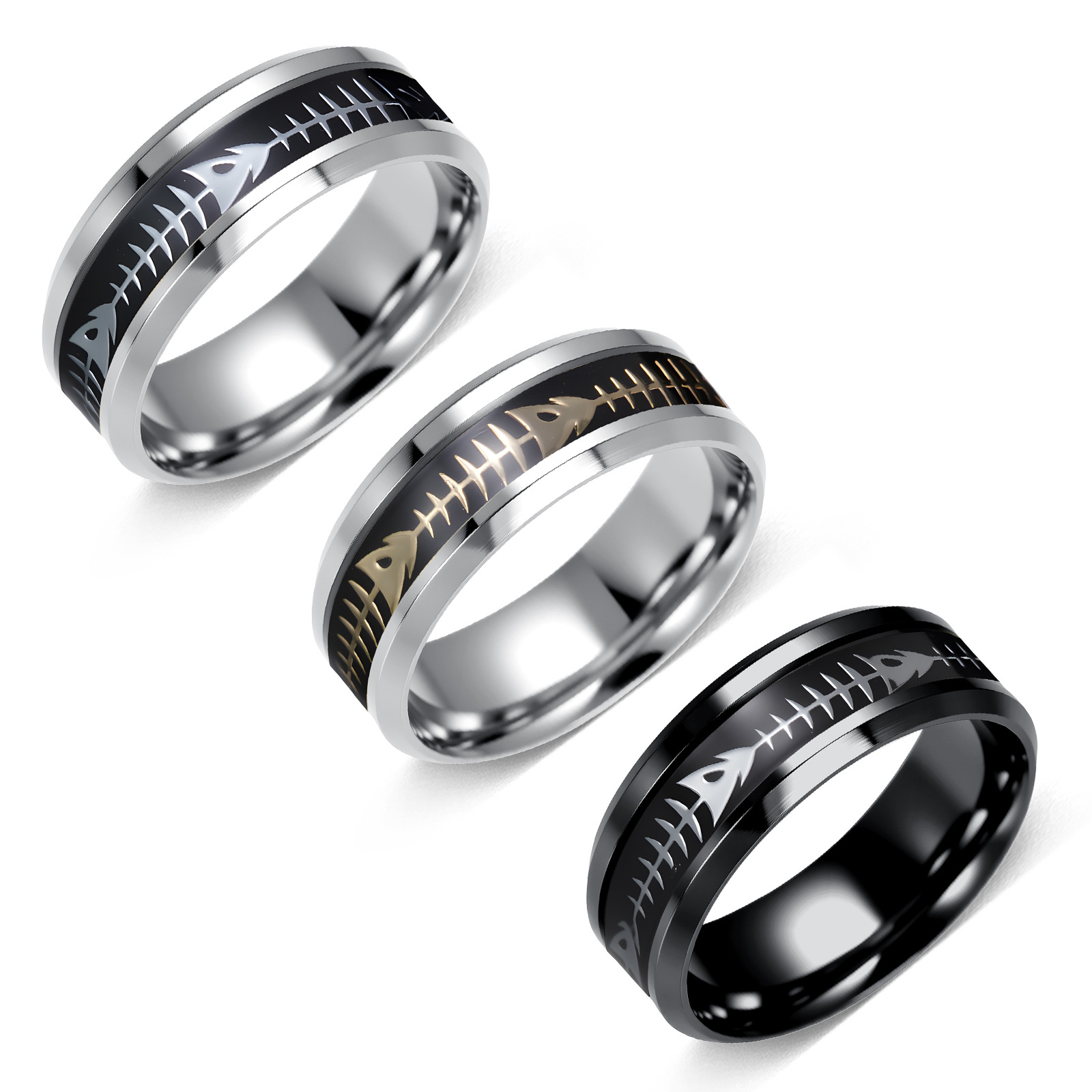 Cross-border European and American Amazon men's new stainless steel trendy accessories 8MM fishbone patch ring, one-piece consignment