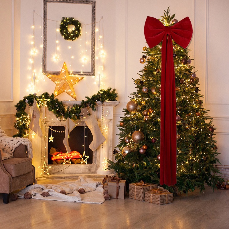 Cross-border wine red large velvet bow Christmas decoration pendant, shopping mall atmosphere setting hanging decoration