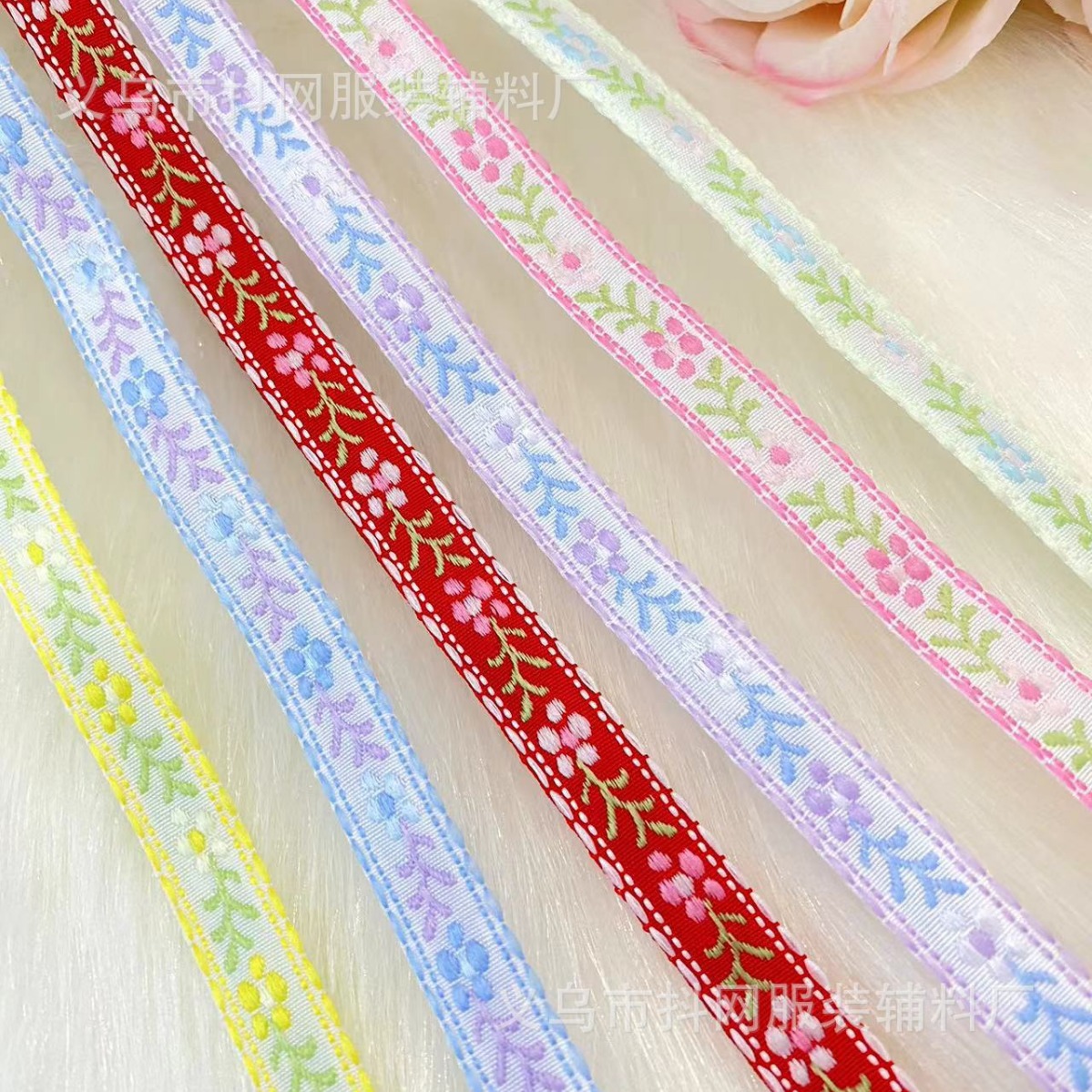 Wholesale of 1.2cm fresh jacquard embroidery, DIY small flower nylon webbing, festival and ethnic clothing accessories