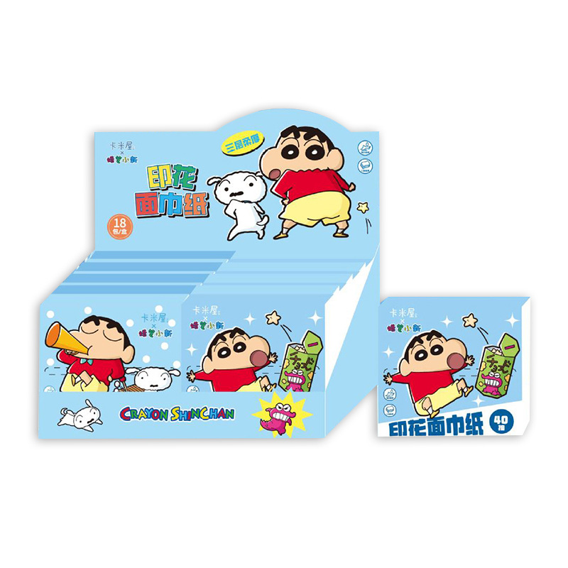 Officially authorized wax pen Shin-chan natural unscented printed handkerchief tissue, three-layer cloud soft skin feel, small bag, portable for going out Item Picture