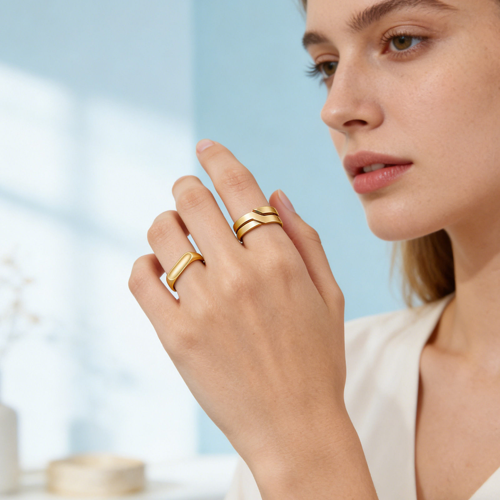 Cross-border new Amazon women's 4MM wide cast plain ring, Instagram cold talk style niche jewelry, popular titanium steel ring Specification image