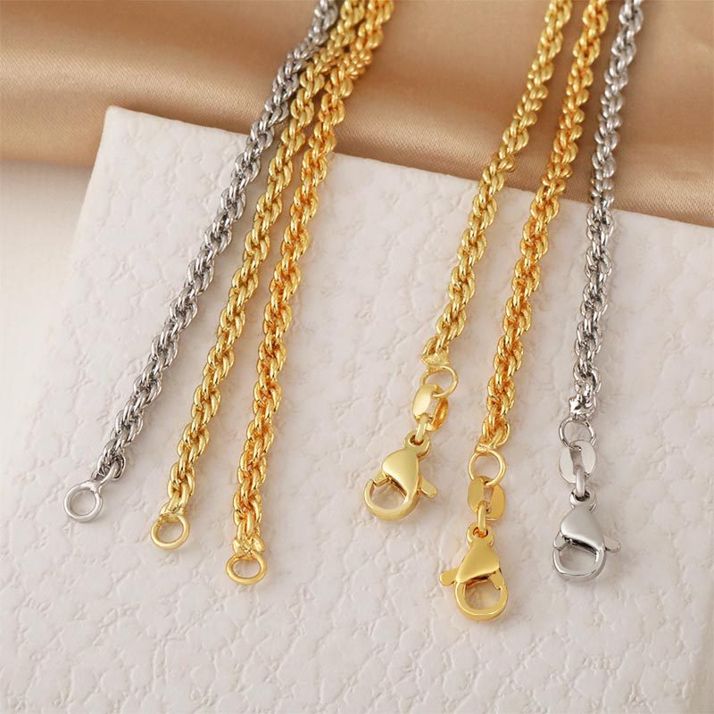 European and American cross-border hip-hop collarbone chain, personalized copper-plated twist necklace, vacuum gold-plated high-end twist chain Specification drawing