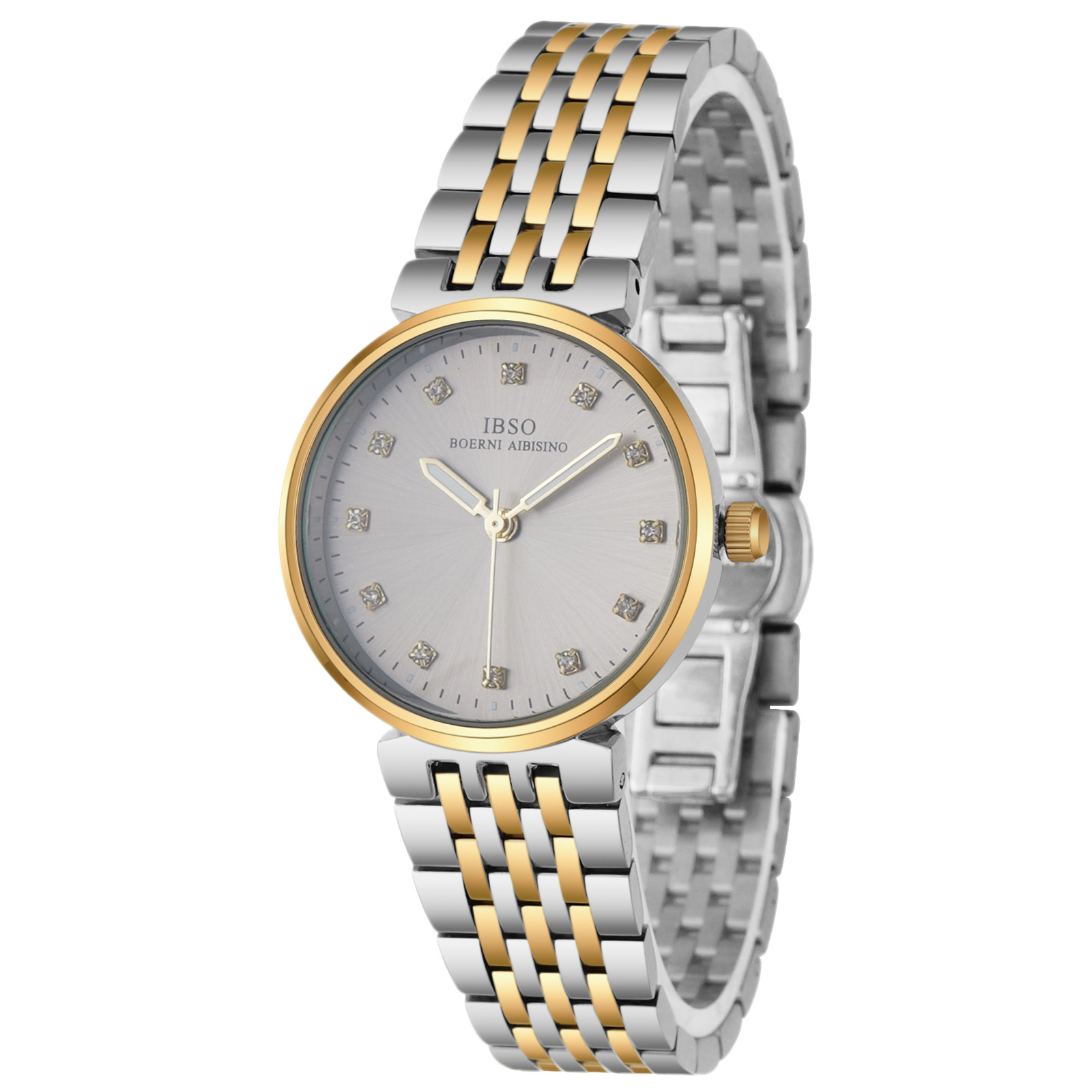 IBSO fashionable women's quartz watch with steel band and diamond setting, a light luxury women's watch for cross-border export Item Picture