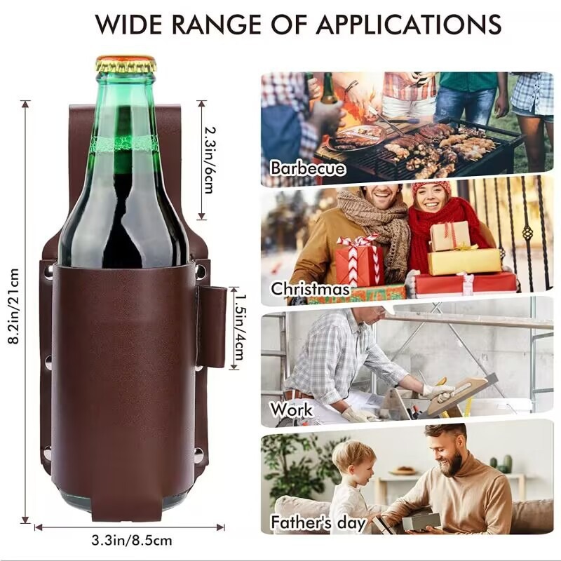 跨境现货加厚皮革腰带瓶套啤酒套户外便捷瓶罐腰挂式杯套便携