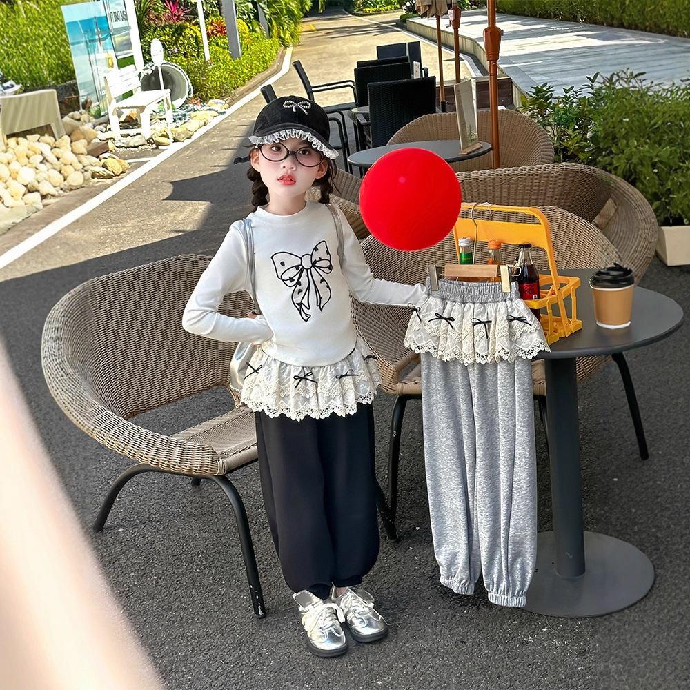 AINI Girls' autumn collection bow base shirt New versatile children's top Stylish girls' autumn and winter long-sleeved T-shirt Specification image