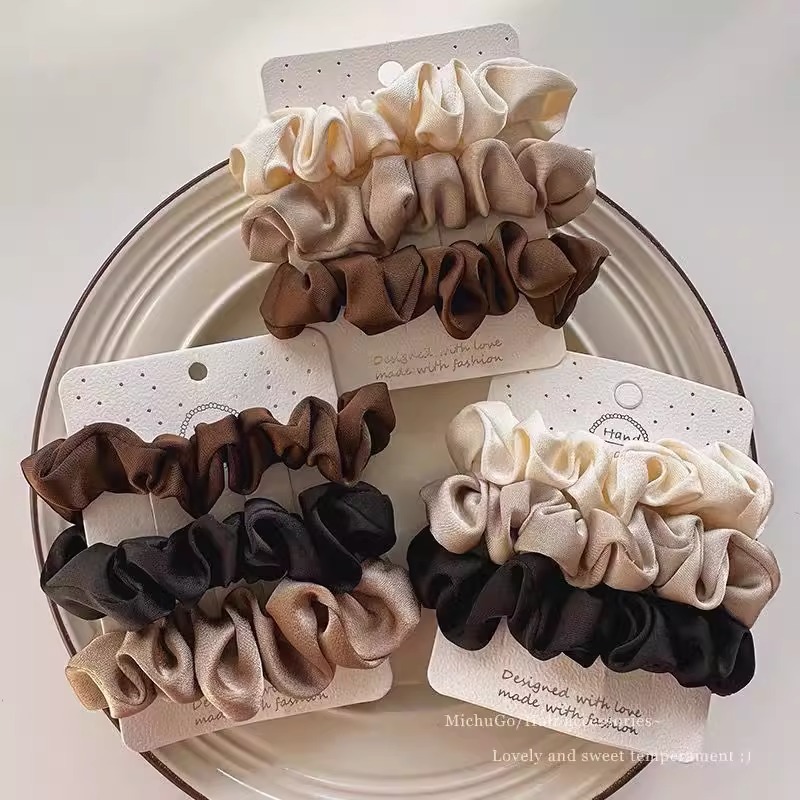 Coffee-colored silk high-end hair tie, women's fat intestine ring, high appearance level, leather case, elegant large intestine hair accessory, rubber band details Picture
