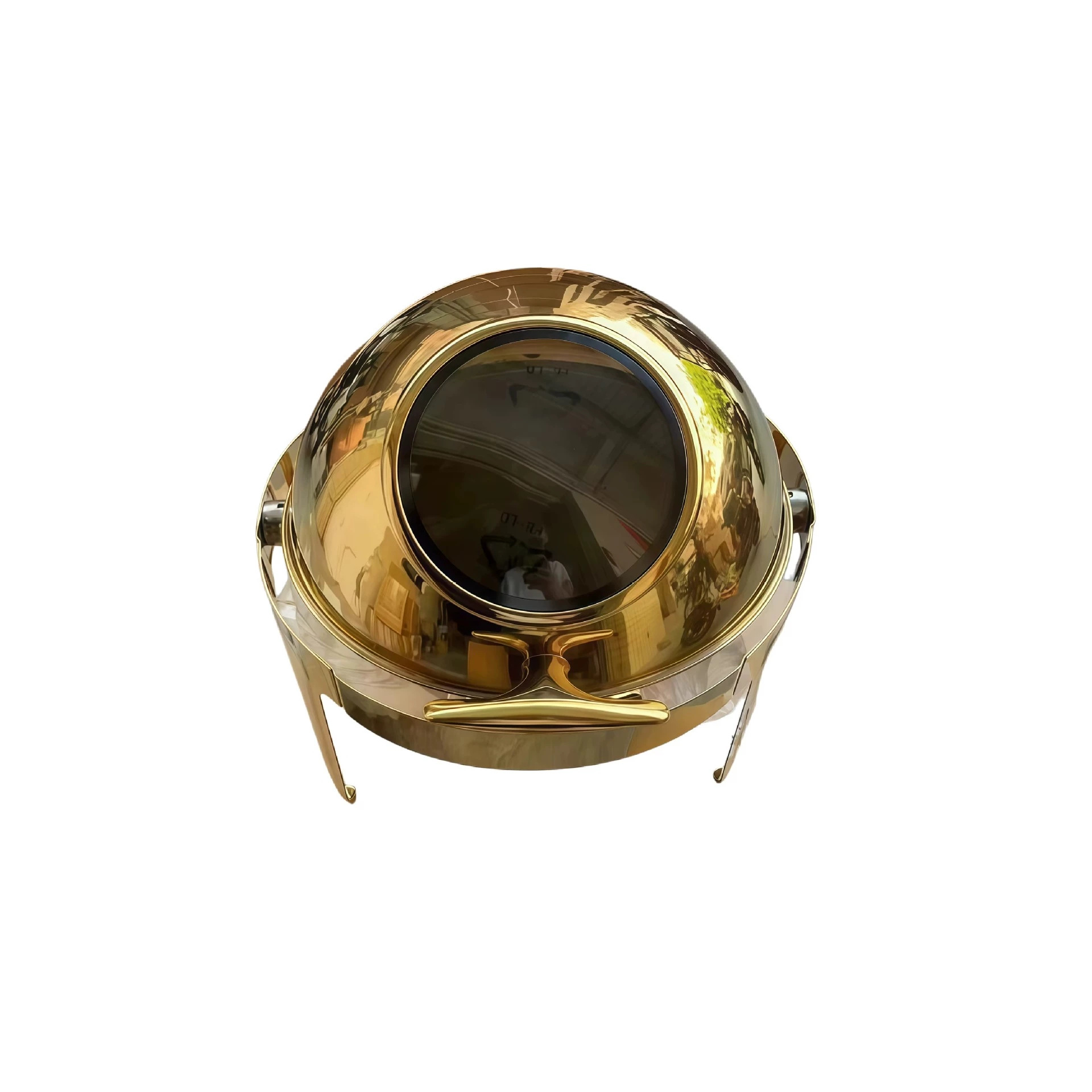 Stainless steel golden insulated pot buffet stove glass window heating 6-liter capacity commercial kitchen equipment details Picture