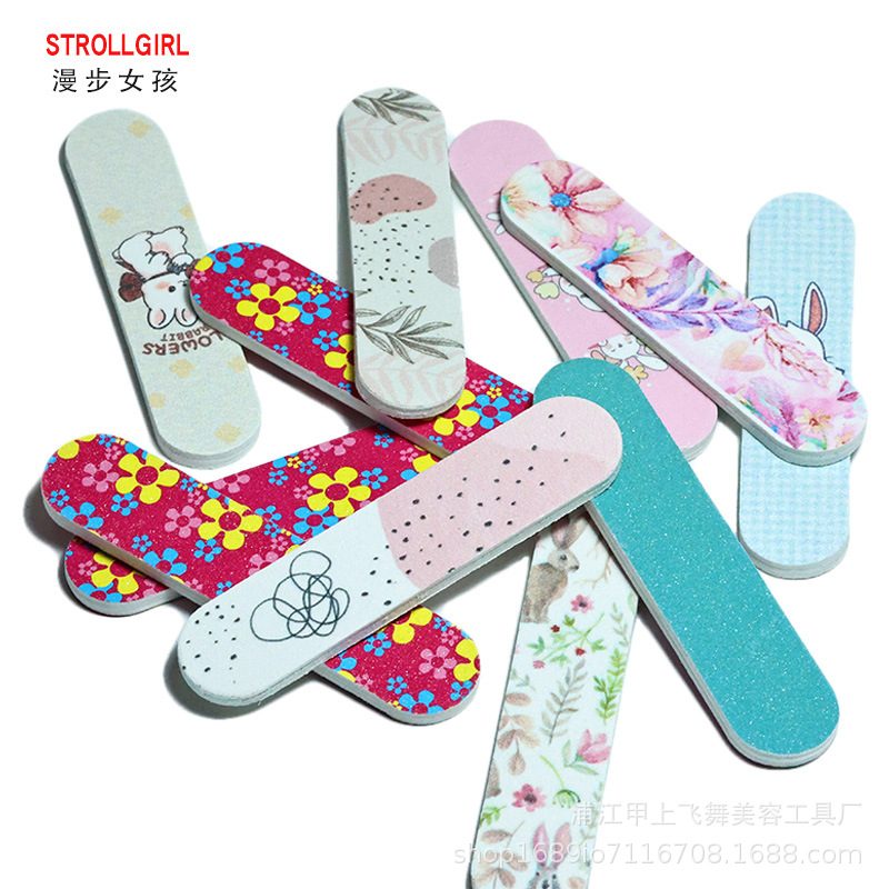 双面印花指甲锉指甲修型打磨条迷你直形锉美甲搓条批发磨砂磨甲