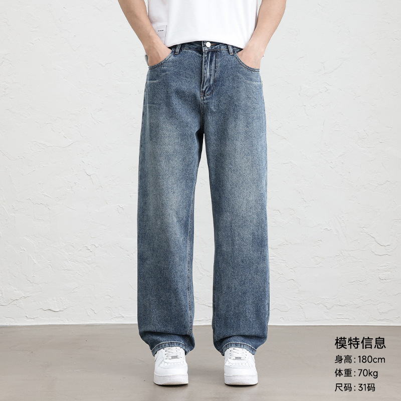 牛仔裤男士直筒休闲/牛仔裤/男装男士/裤子男士宽松潮牌/牛仔裤男士宽松休闲产品图