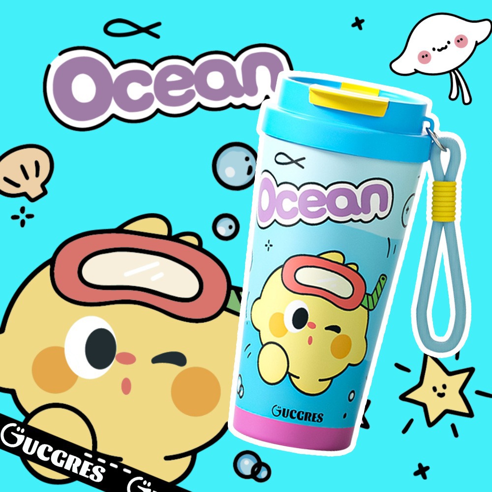 New cartoon coffee cup with high appearance level, girls' double-drinking thermos cup, student portable straw cup, stainless steel water cup Specification image