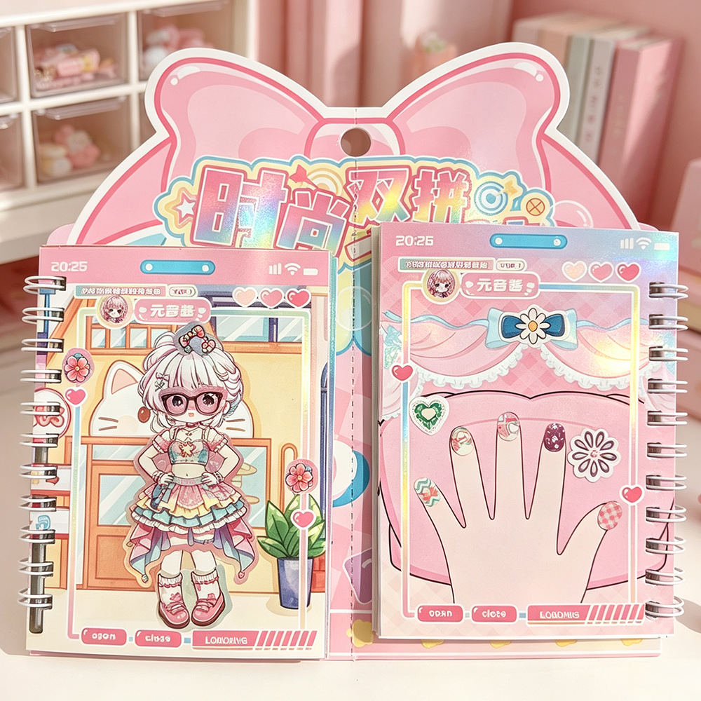 Wholesale of fashionable double-layered coil nail art stickers and cute dress-up two-in-one girls' handmade sticker books Application Scenario