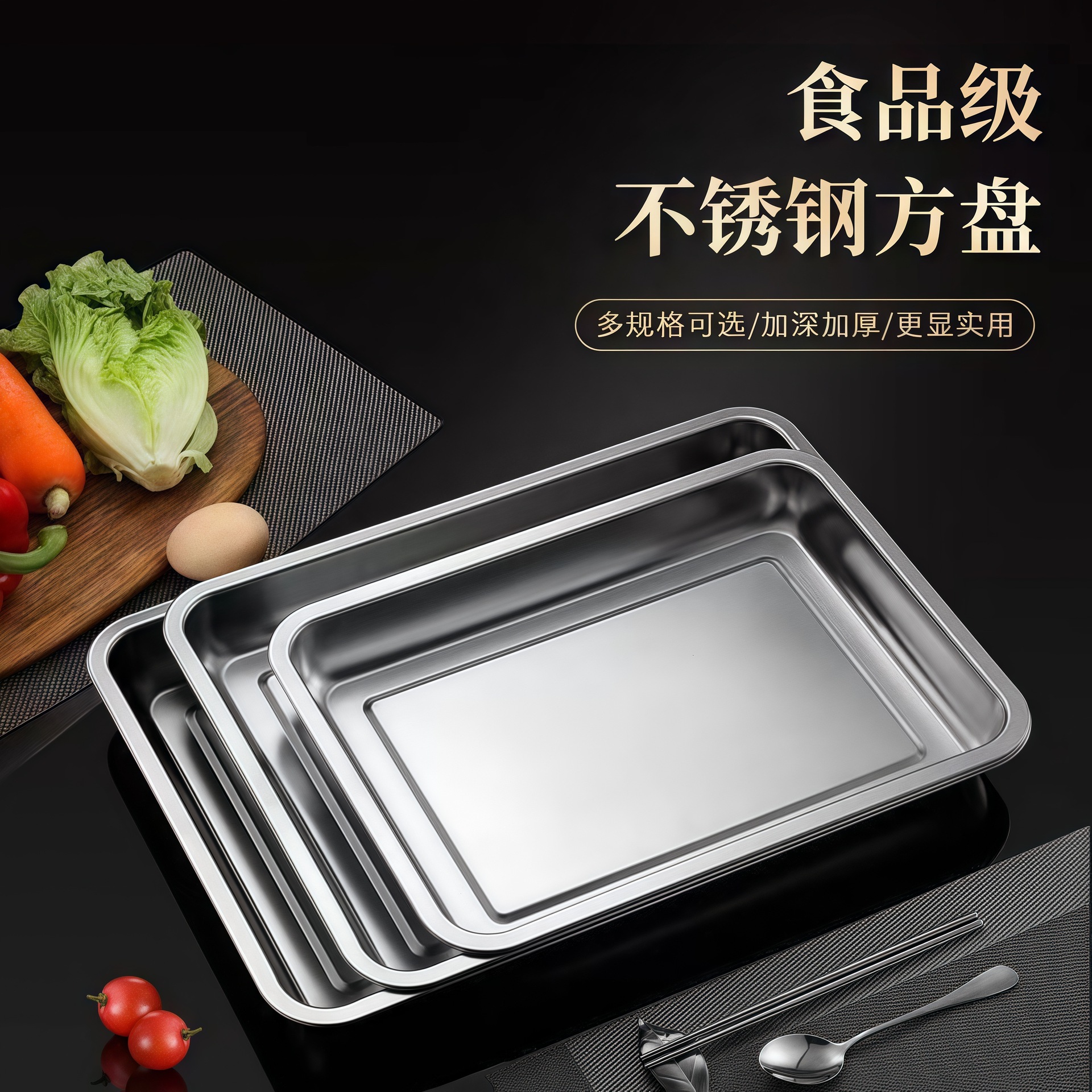 不锈钢方盘托盘菜盘餐盘烧烤盘饭盘铁盘子蒸盘长方形家用商用摆摊
