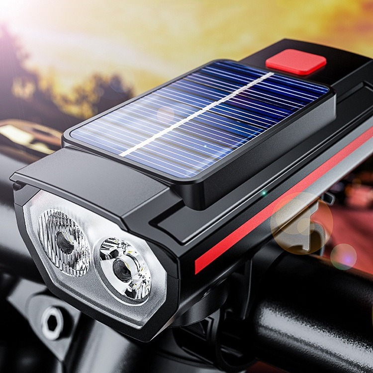 Bicycle light strip high-decibel horn, high and low beam high-brightness, solar-powered charging plastic outdoor cycling dual light horn Item Picture