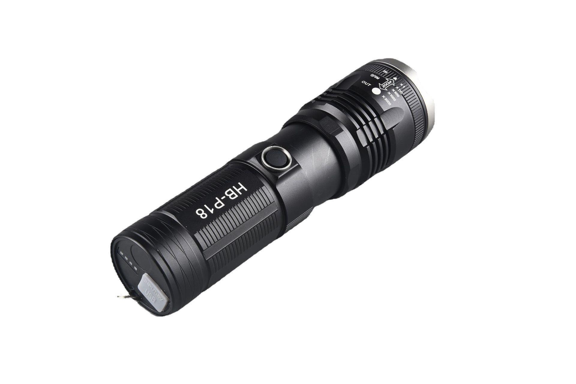 New cross-border white laser high-power long-range aluminum alloy flashlight, USB charging LED telescopic zoom flashlight Item Picture