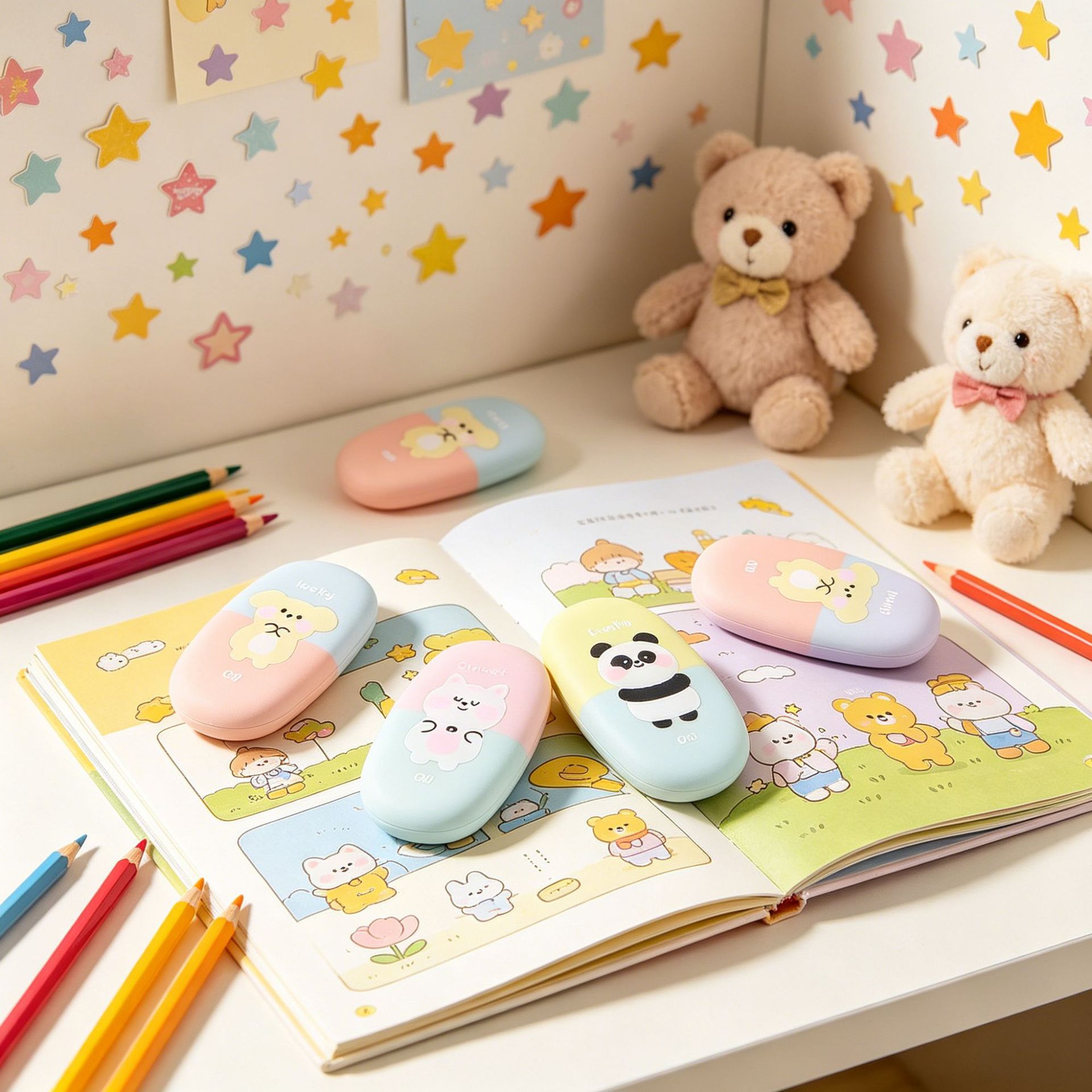 Macaron two-color cartoon eraser, cute animal-shaped eraser, clean and leaves no marks, children's stationery gift Specification drawing