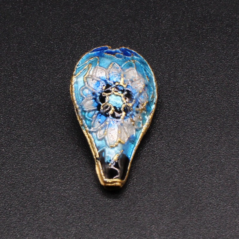 Traditional high-temperature enamel mechanism silver-blue ancient-style jewelry accessory, back cloud partition bead cloisonne 24*15 water drop