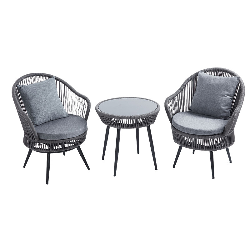 Nordic outdoor balcony backrest chair, simple small-sized apartment bay window soft cushion rattan chair combination courtyard leisure table and chair Application Scenario