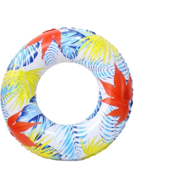 虹雨厂家直销爆款网红新款加厚大扶手枫叶丛林游泳圈白底实物图
