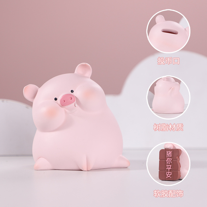 Resin small decorative items, creative home living room table decoration, plush toys, light luxury decorative items wholesale, cartoon decorative pig Nannan Specification image
