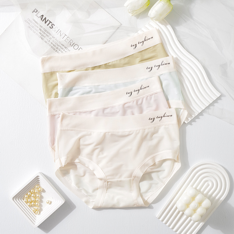 Factory ice silk underwear, women's seamless mask pants, mid-waist cotton 10A antibacterial crotch breathable student girls' triangle pants Specification image