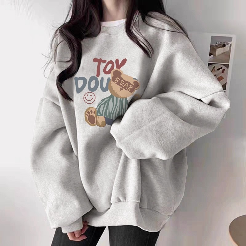 The white and gray round-neck hoodie for women in 2025 is a new bestseller in autumn. It is a casual, versatile, fashionable and stylish top with added fleece and thickening Item Picture