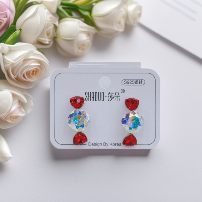 复古港风肥三角水晶耳环女高级感糖果形轻奢银针耳钉网红百搭耳饰