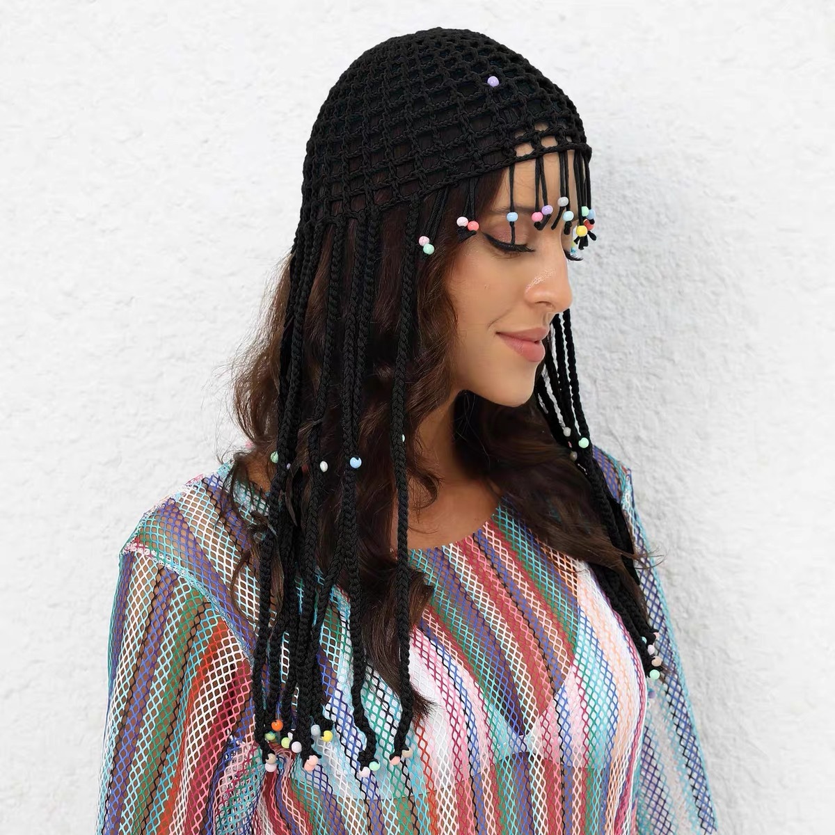 Color perla flecos bolos gorro mujer verano calado boho vintage étnico trenzado manga sombrero trendy details Picture