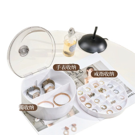跨境长方形圆形首饰收纳盒双层分格项链耳环整理盒高档饰品收纳盒白底实物图