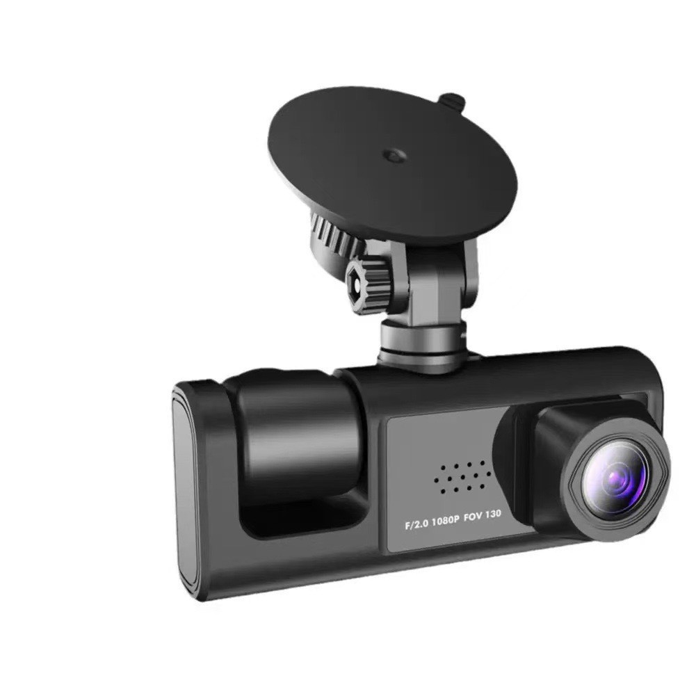 Cross-border 3-lens video recorder with 1080P high definition, simultaneously recording the front, interior and rear of the vehicle in multiple languages. Le Xiangyu Item Picture