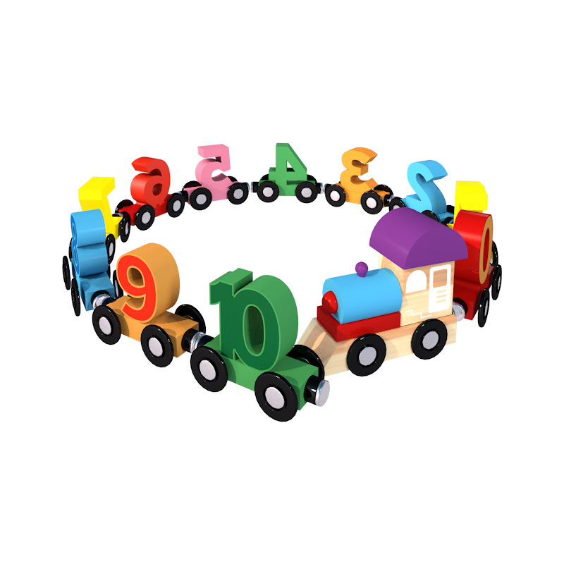 Magnetic digital mini train, custom building block assembly car, educational children's wooden toys, early education and enlightenment Item Picture