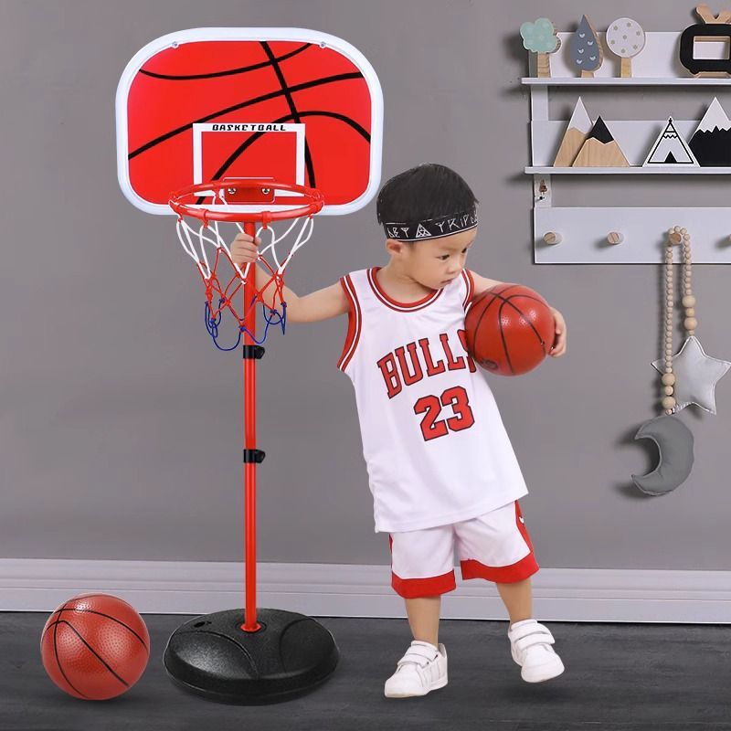 Children's basketball stand, adjustable indoor shooting frame, ball frame, household leather ball, 3-6 years old toy boys, boys details Picture