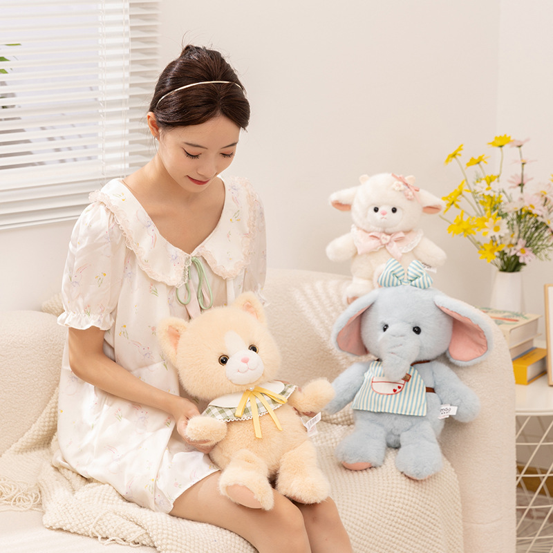 Cartoon elephant plush toys, wholesale for export, sleeping cushions, decorative items, claw machine dolls, bows, cute lambs Specification image